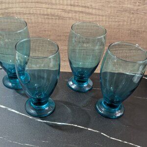 barware Blue Footed Drinking‎ Glasses  5.5" Tall Durable Stylish set of 4